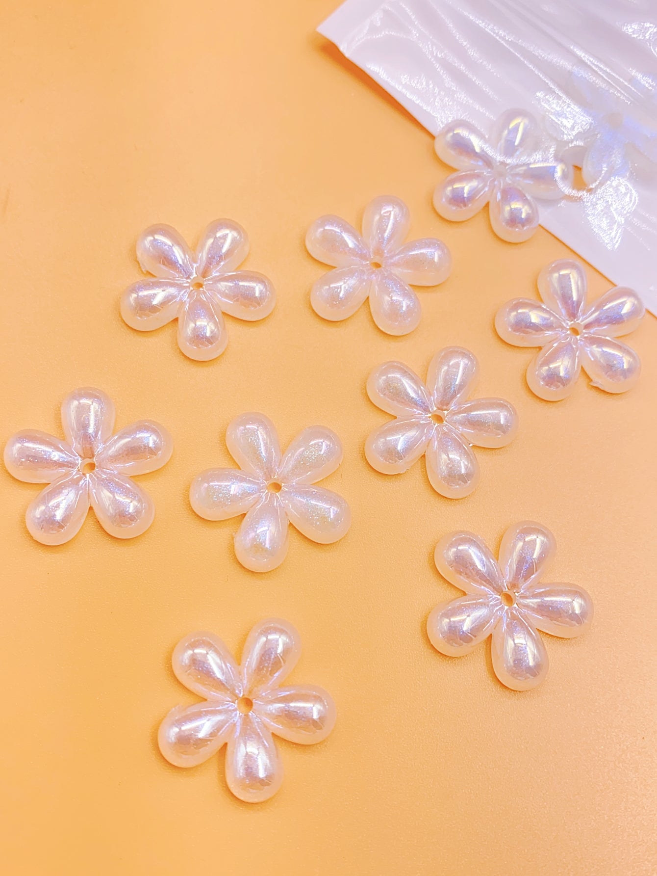 Straight hole flat bottom imitation pearl five petal flower mermaid star color series diy petal accessories pearl