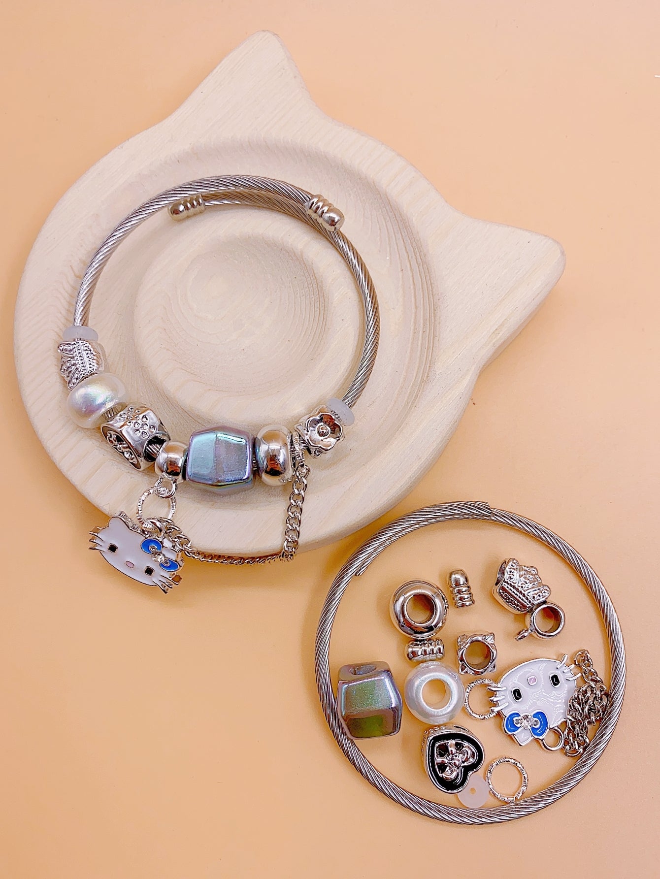 Fashion new women's steel ring self-made a variety of Pandora style bracelet diy hand-beaded materials