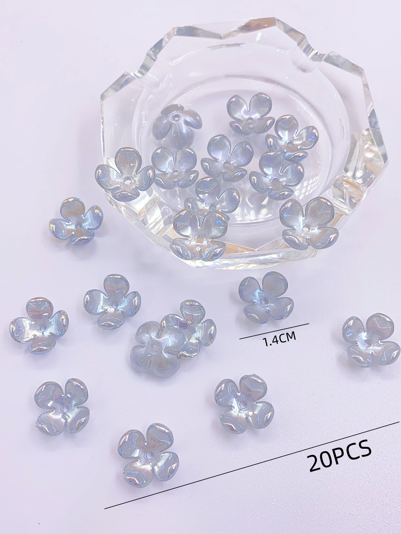 abs Imitation Pearl Starry Sky Color Four petal flower straight hole beaded jewelry Headwear Hair accessories diy accessories Flower beads